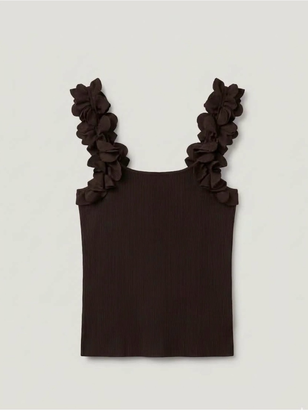 Caroline Constas Black Ruffle Strap Ribbed Tank - Picture 3 of 9